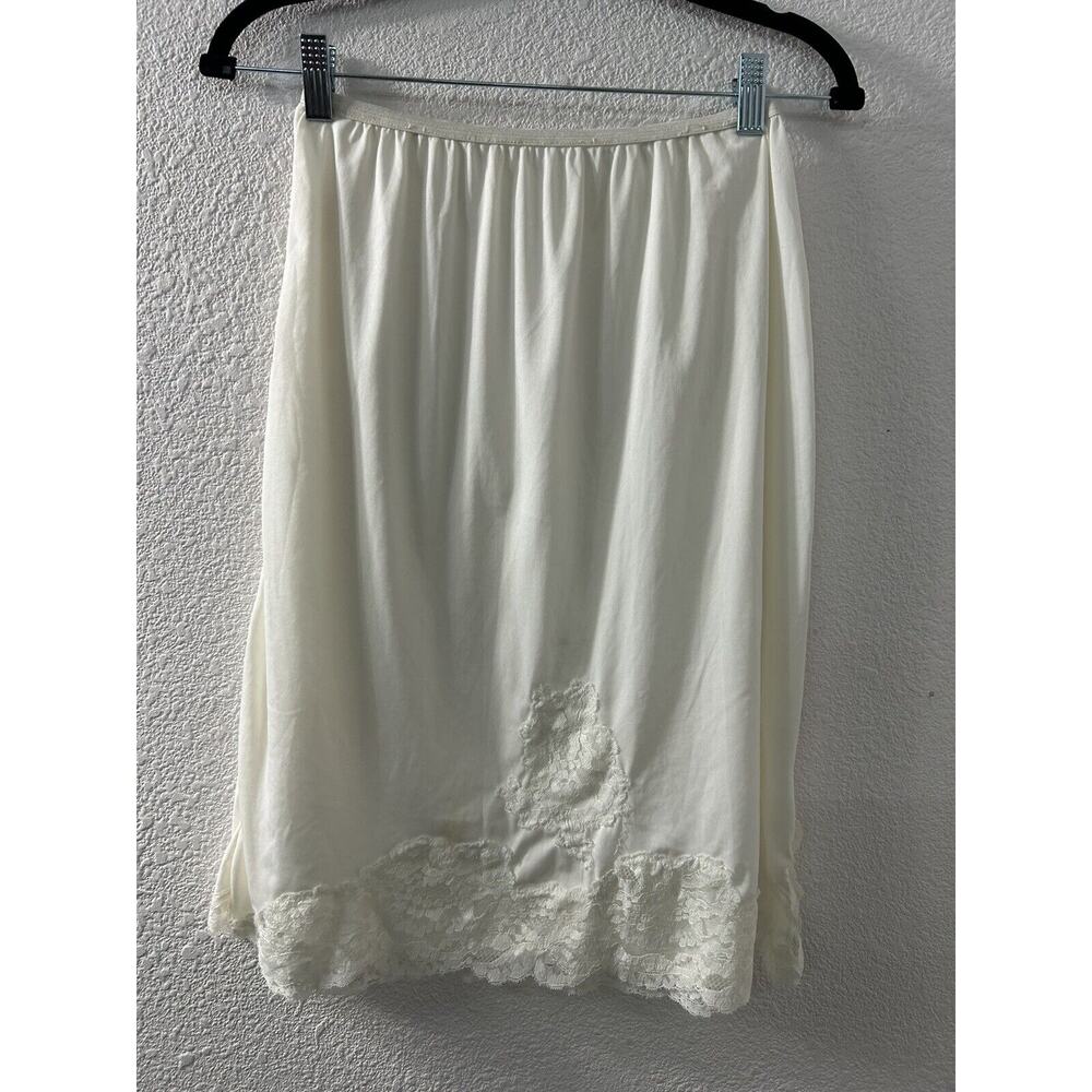 Vintage Gaymode Penneys Half Slip Sz L Ivory Floral Lace Detail Nylon 23” L 70s‎